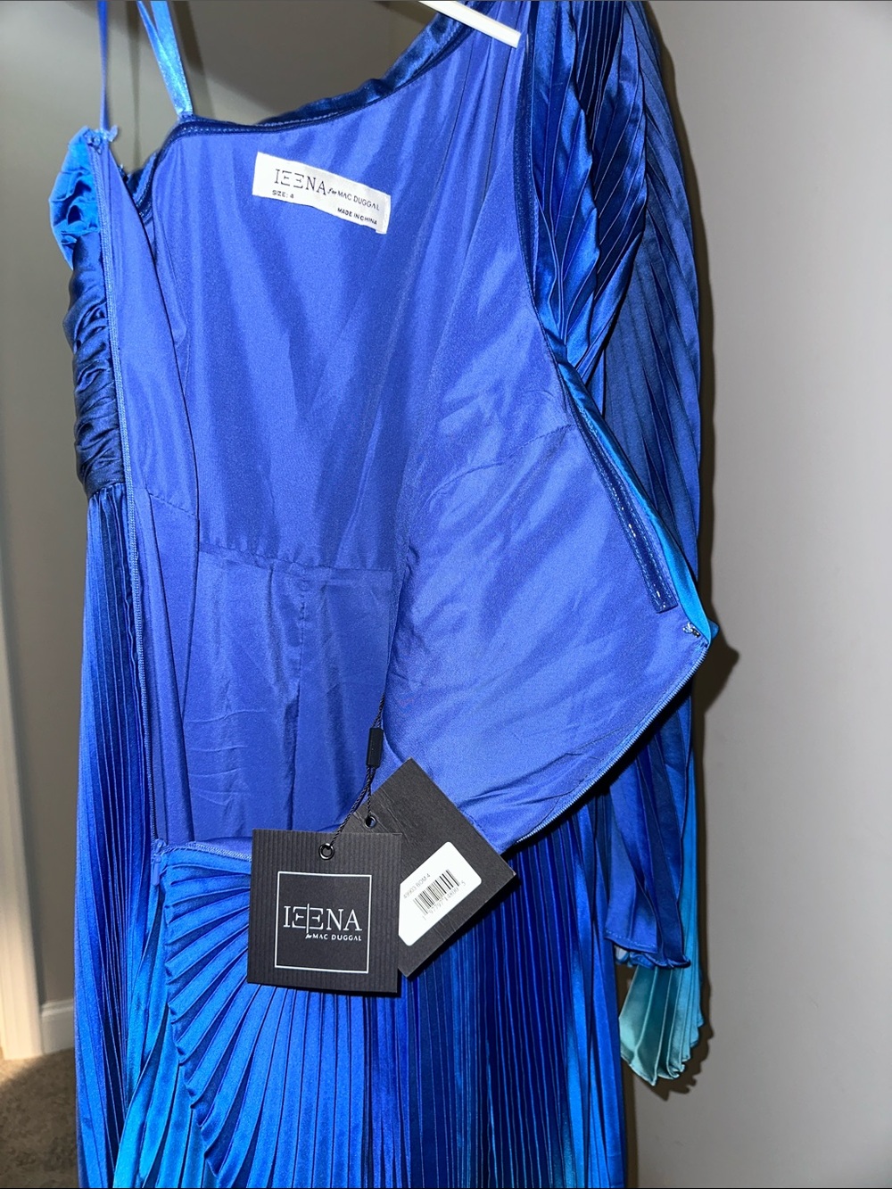 Mac Duggal by Ieena Blue Pleated Charmeuse One Shoulder Ombre Gown 49903 - Picture 6 of 16